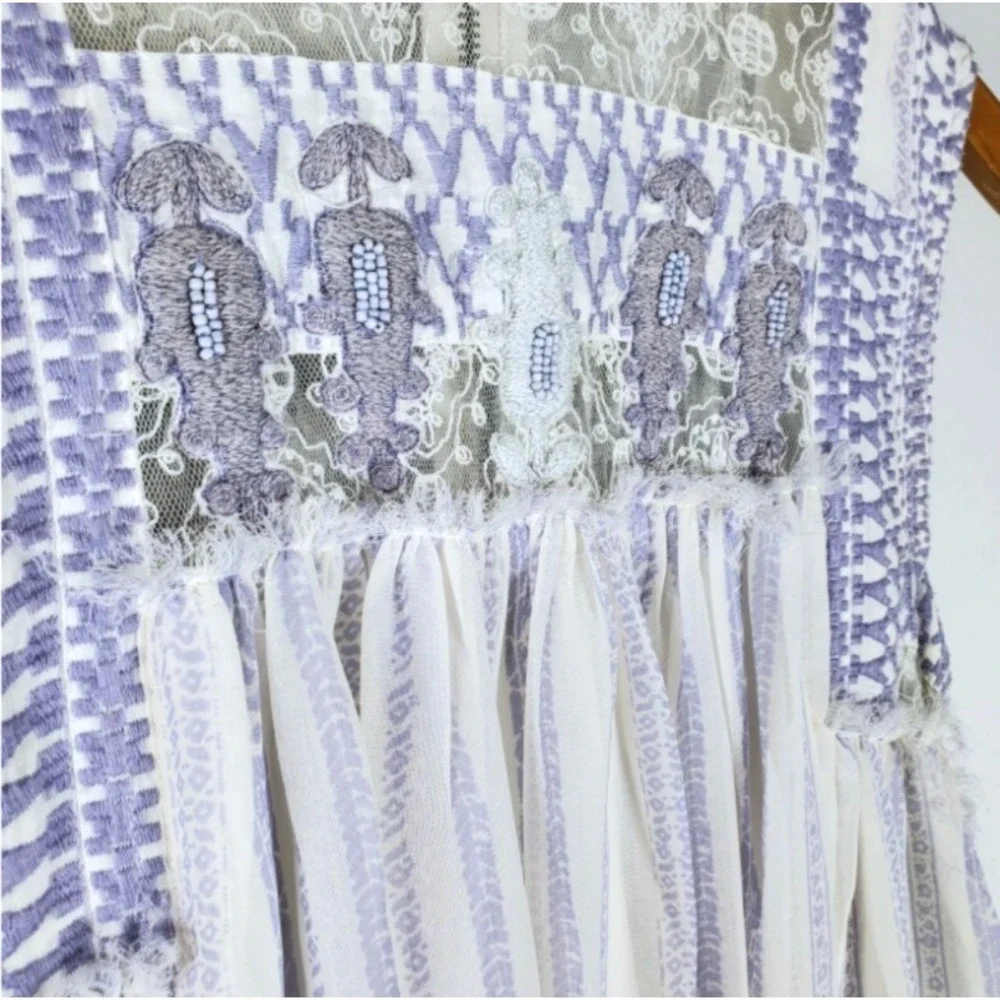Free People Penny Georgette Babylon Dress Small Lavender Embroidered Lace Beaded